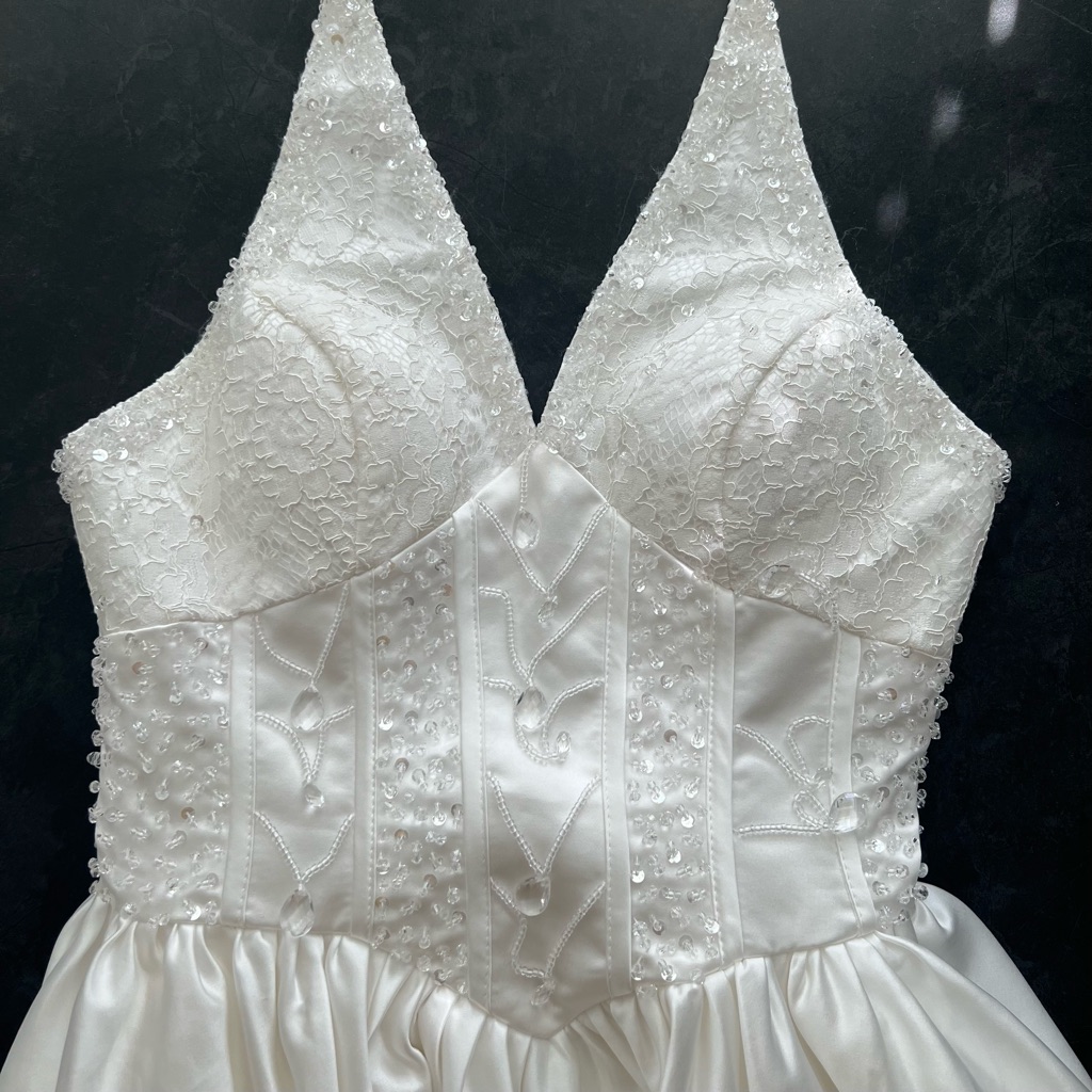 Yesstyle Embellished Tie Front Halter Gown In White — image 3 of 5